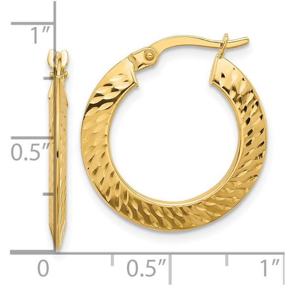 14K Polished and Diamond-cut Knife Edge Hoop Earrings - Picture 2 of 4